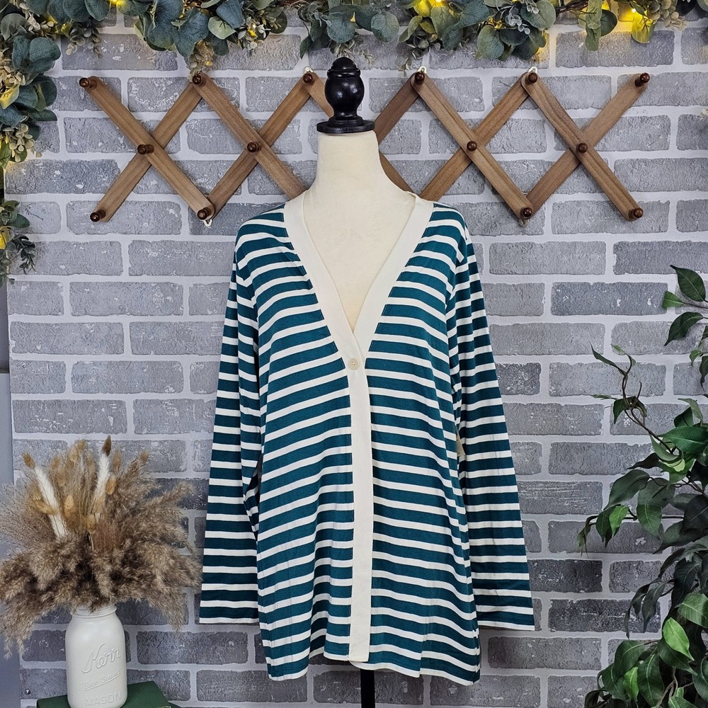Coldwater Creek Nautical Striped Cardigan Women's L Lightweight Spring‎ Knit NWT